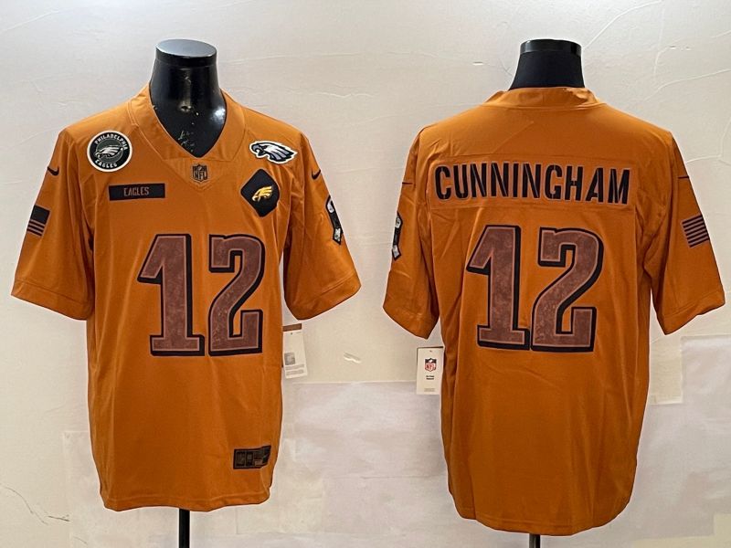 Men Philadelphia Eagles #12 Cunningham Yellow Nike 2025 Salute to Service Limited NFL Jersey style 6->philadelphia eagles->NFL Jersey